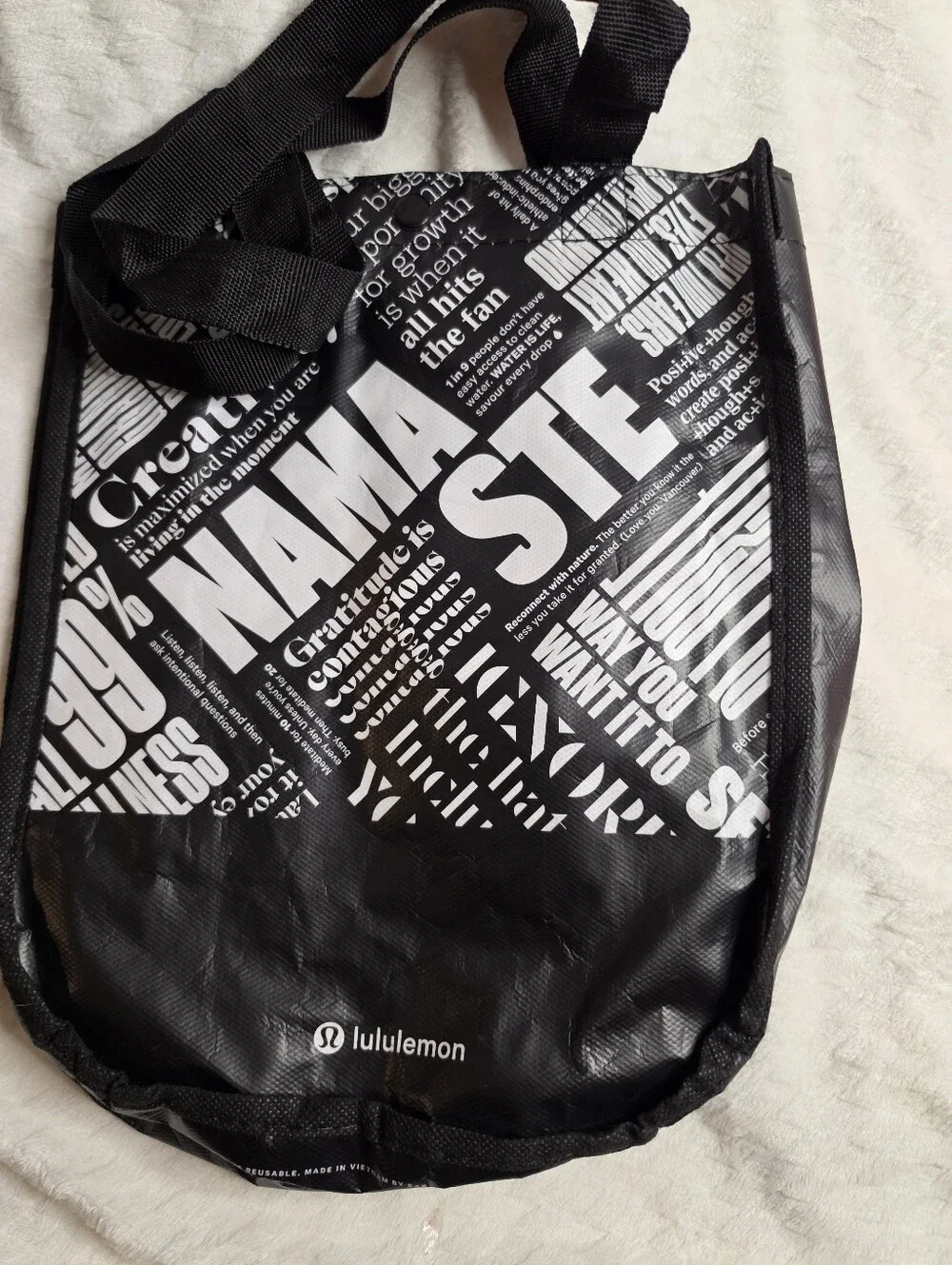 2x Lululemon Reusable Shopping Bag Tote Black & Red Logo Everyday Carryall